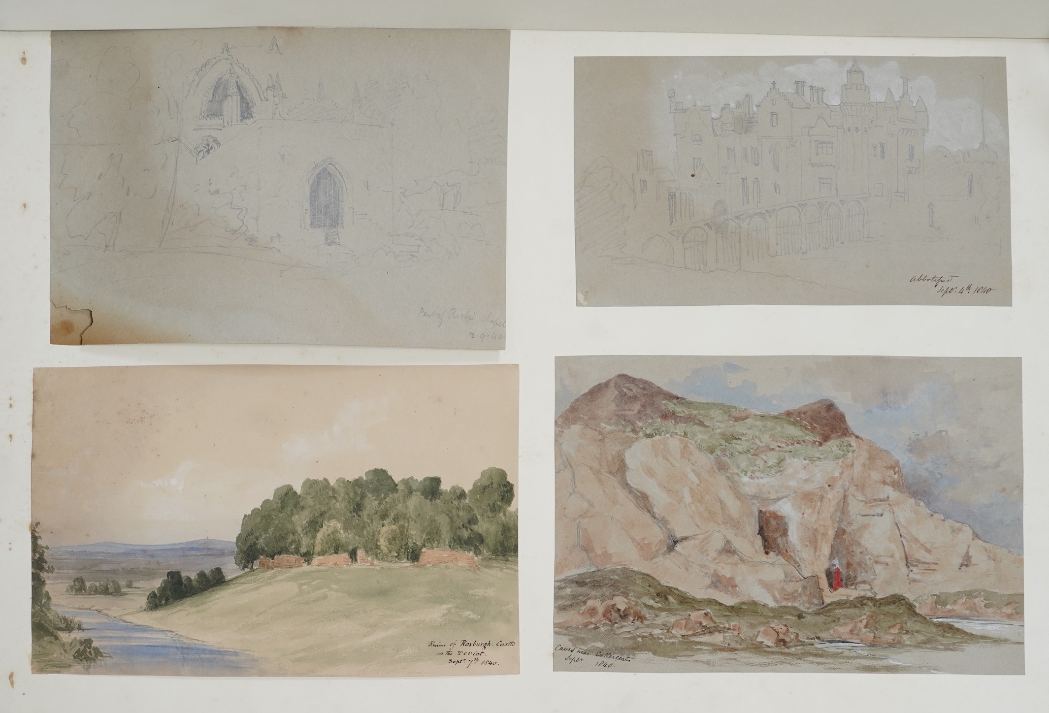 Philip North Brockedon (1822-1849), A large leather bound folio of 19th century sketches and watercolours